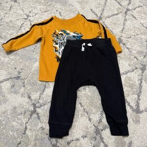 Graphic Long Sleeve Shirt and Black Pants Set